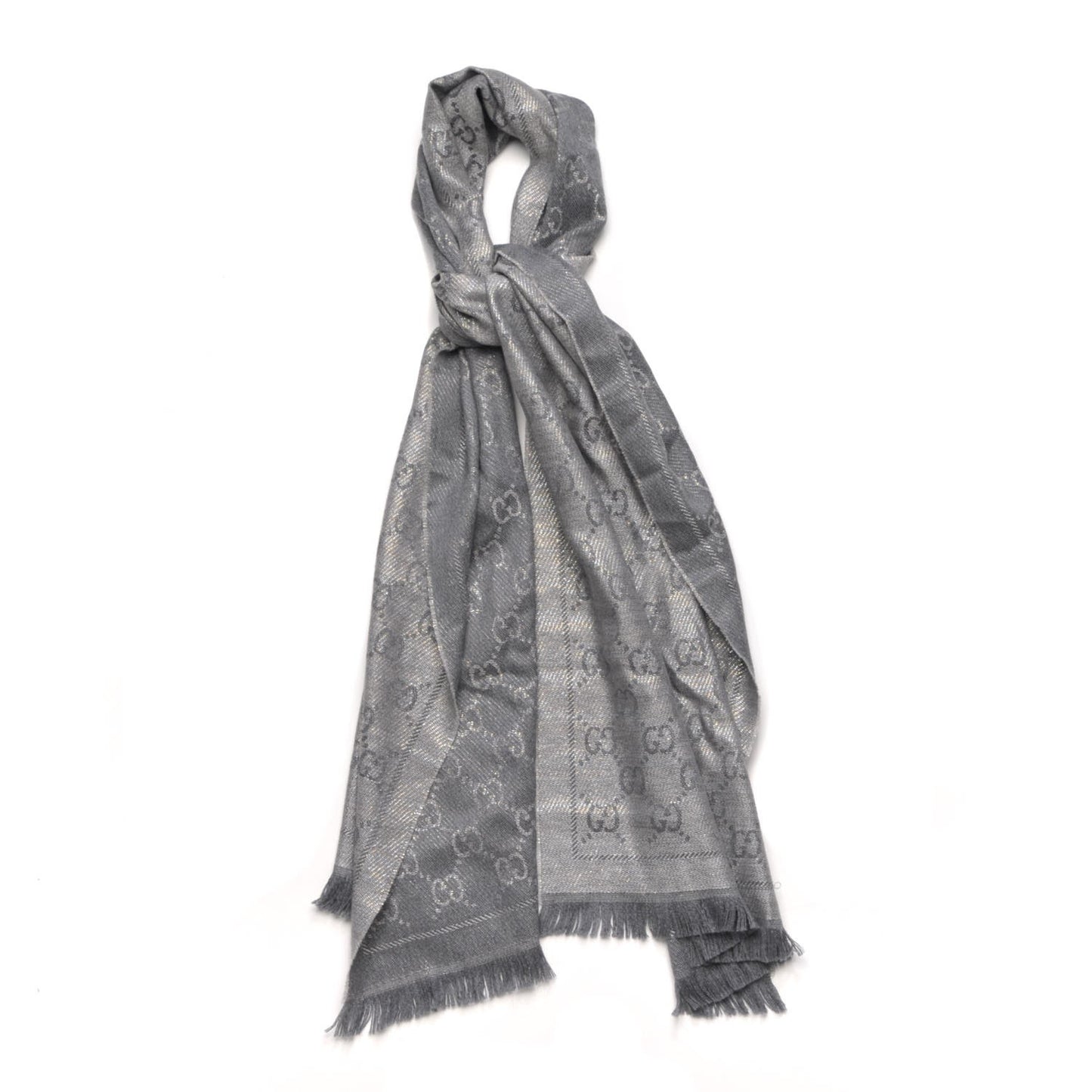Wool Monogram Fringe Scarf Grey