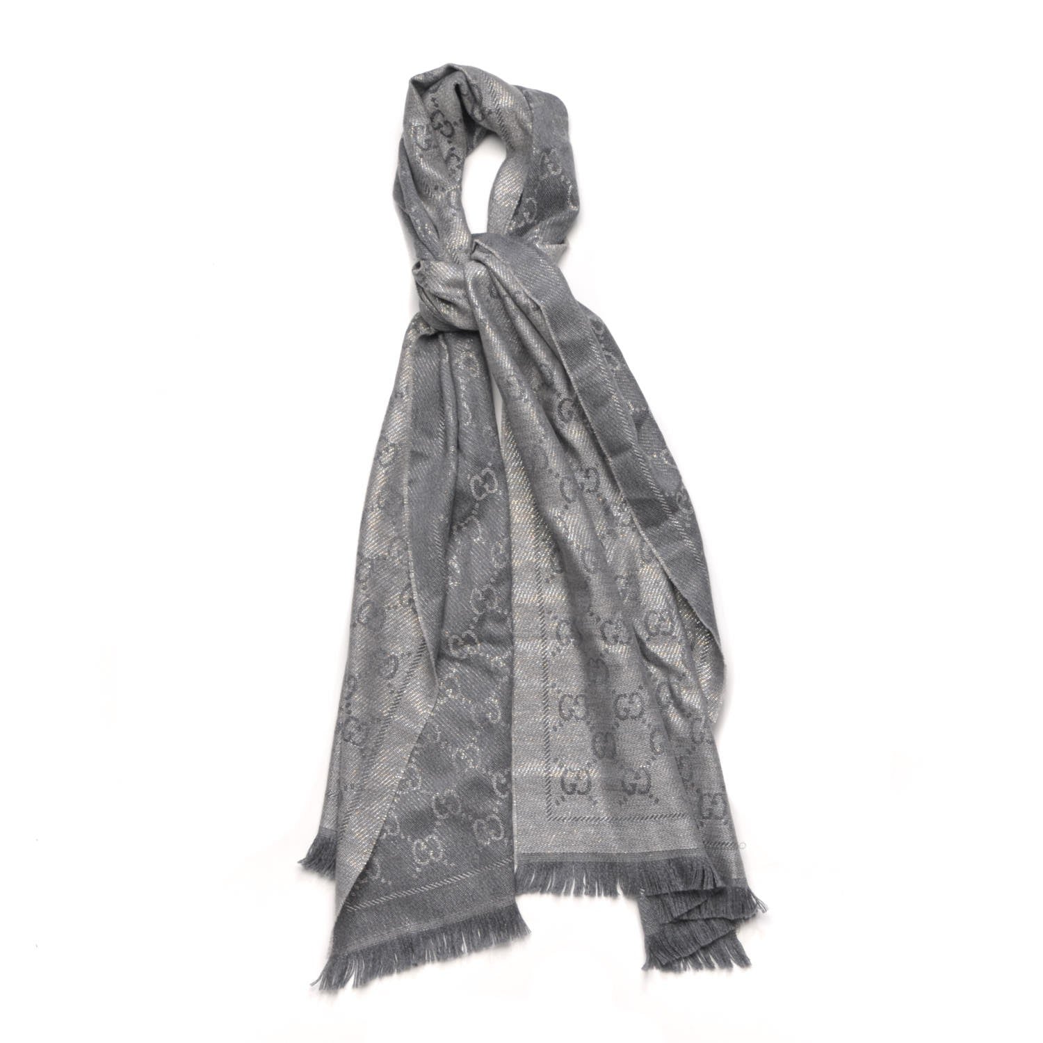 Gucci Wool Monogram Fringe Scarf Grey 1 of 6