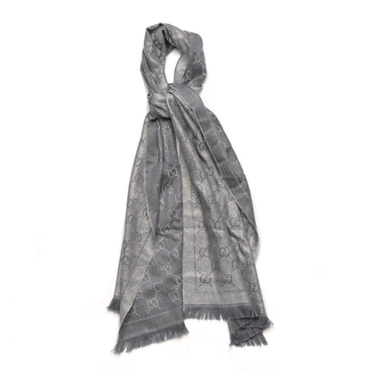 Gucci Wool Monogram Fringe Scarf Grey 1 of 6