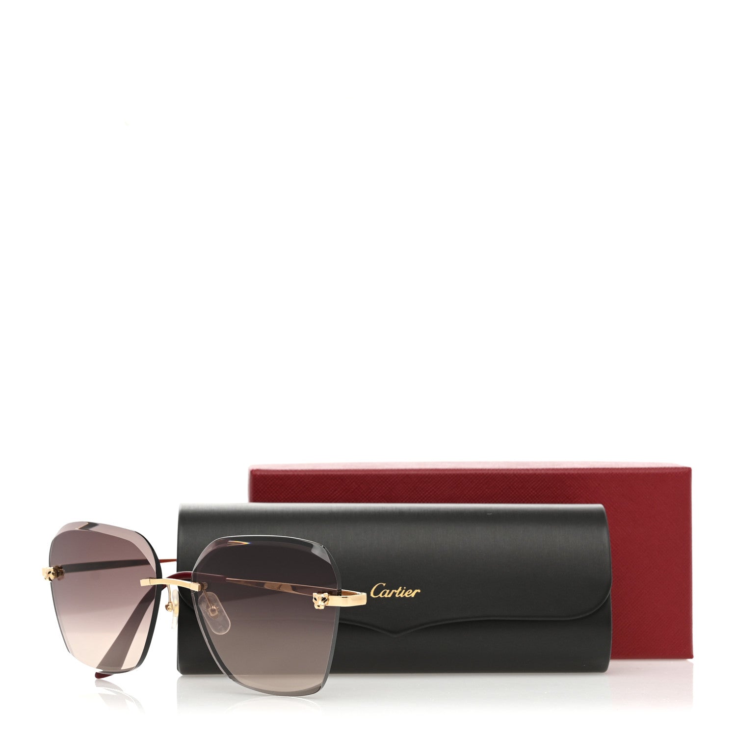 Cartier Metal Panthere De Cartier Sunglasses CT0147S Gold Red