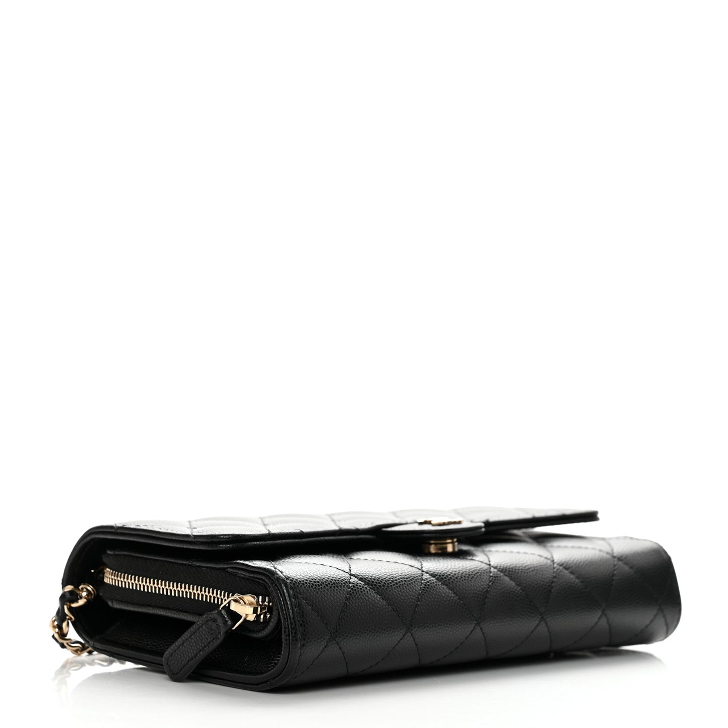 Caviar Quilted Phone Holder Wallet on Removable Chain Black