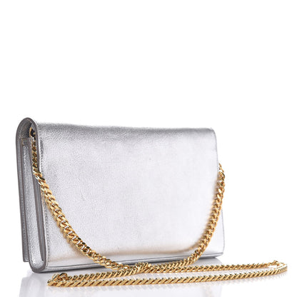 Saint Laurent Metallic Calfskin Monogram Chain Wallet Argento 3 of 8