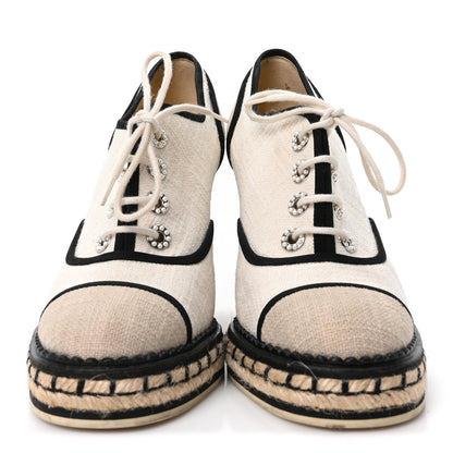 Chanel Raffia Lace Up Wedge Espadrilles 37 Beige 3 of 9