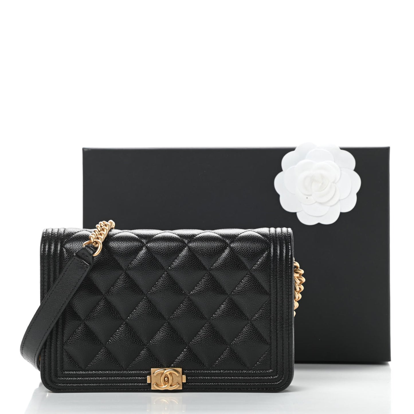 Caviar Quilted Boy Wallet On Chain WOC Black
