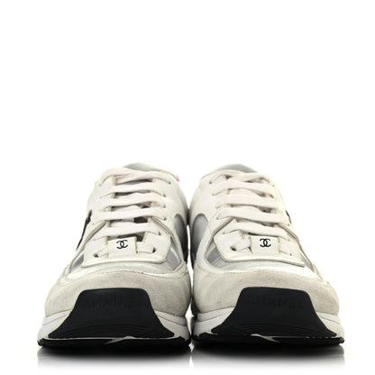 Chanel Calfskin Fabric Sneakers 38 White Silver Fluo Pink 2 of 4