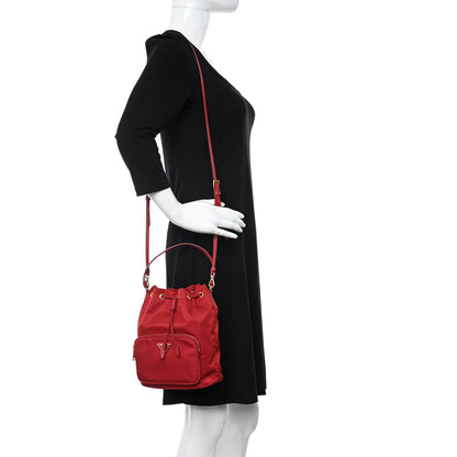 Prada Nylon Vela Saffiano Mini Bucket Crossbody Bag Fuoco 2 of 12