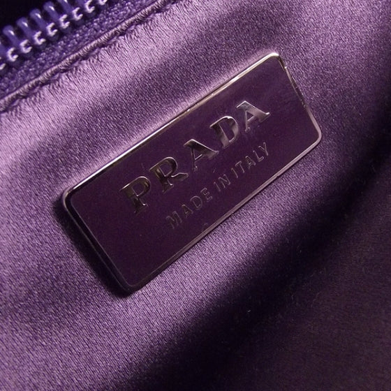 Prada Canvas Ostrich Tote Tan Purple 7 of 10
