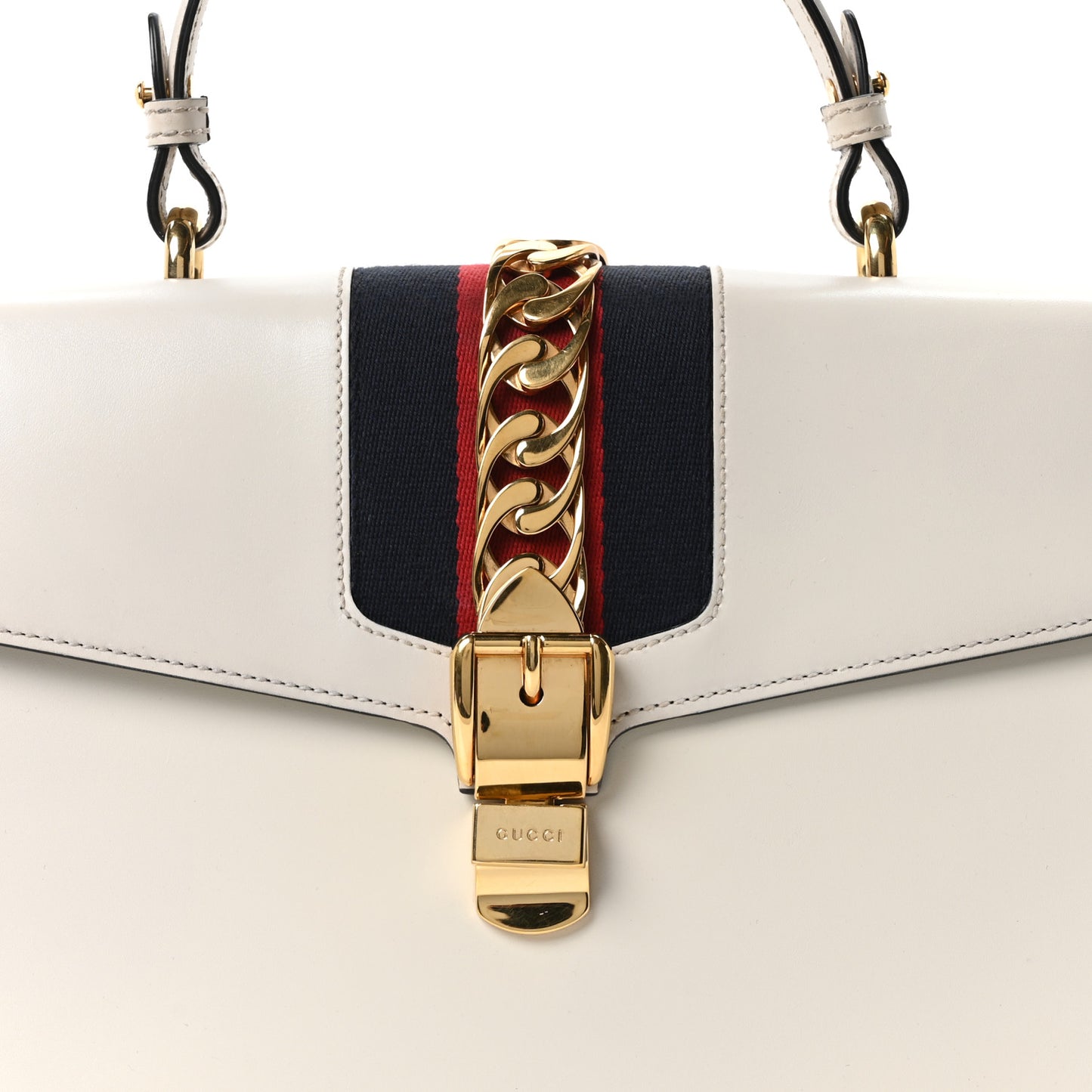 Calfskin Web Medium Sylvie Top Handle Bag White