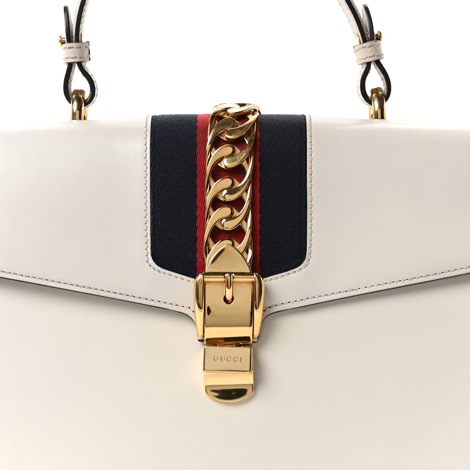 Gucci Calfskin Web Medium Sylvie Top Handle Bag White 8 of 10