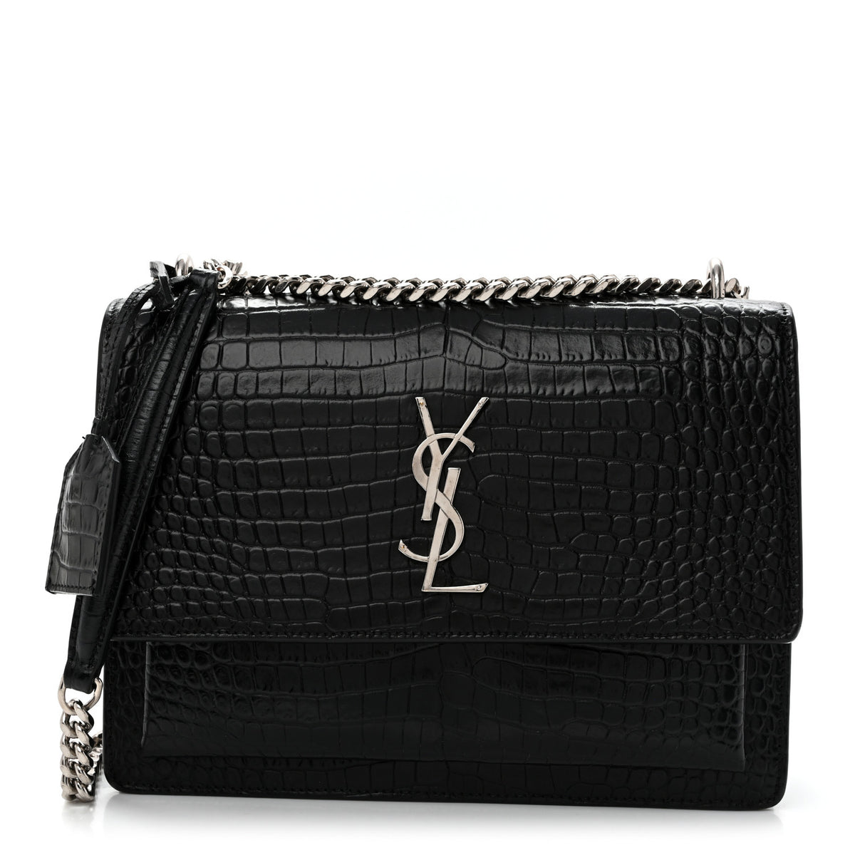 Calfskin Crocodile Embossed Medium Monogram Sunset Black