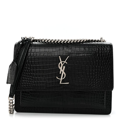Saint Laurent Calfskin Crocodile Embossed Medium Monogram Sunset Black 1 of 13