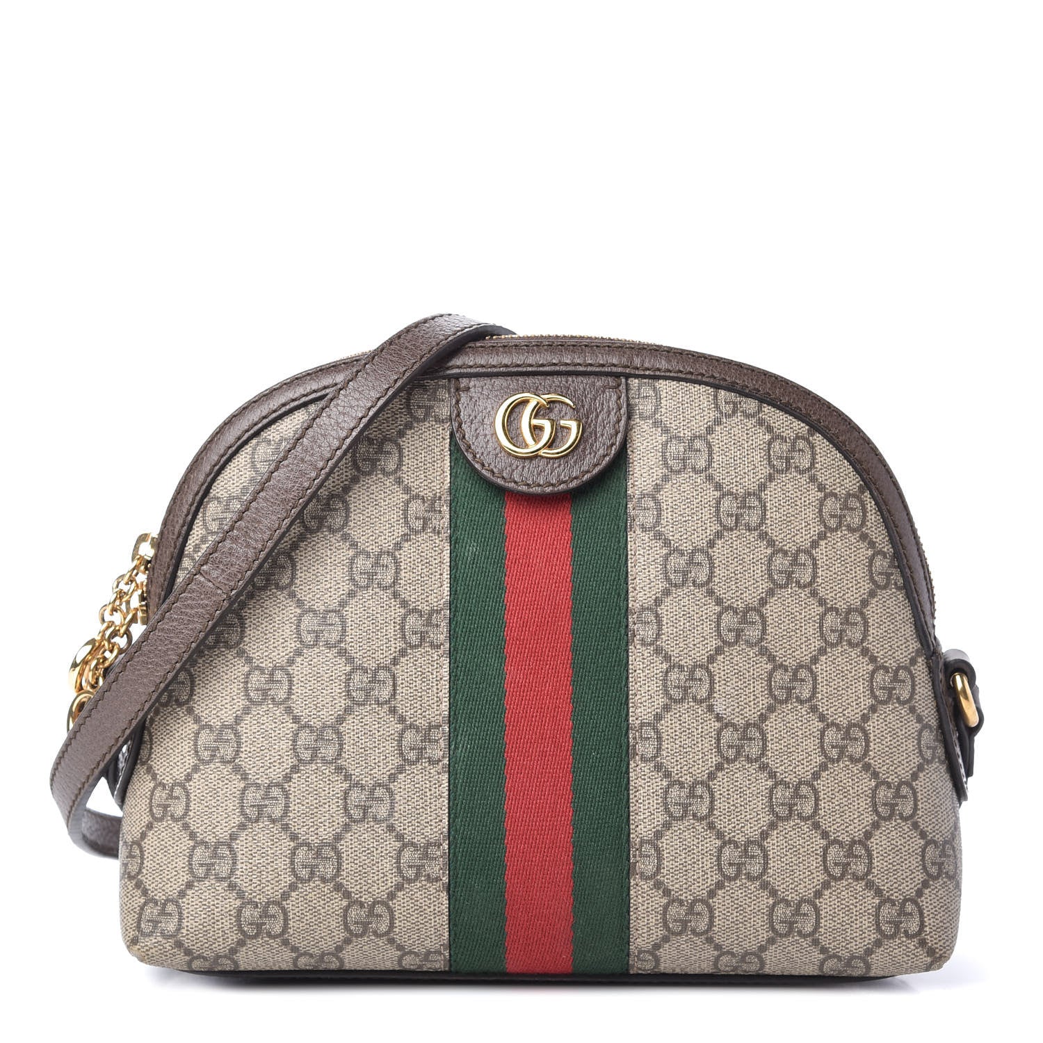 Gucci GG Supreme Monogram Textured Dollar Calfskin Web Small Ophidia Dome Shoulder Bag Beige Ebony New Acero 1 of 10