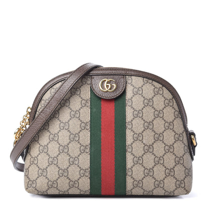Gucci GG Supreme Monogram Textured Dollar Calfskin Web Small Ophidia Dome Shoulder Bag Beige Ebony New Acero 1 of 10