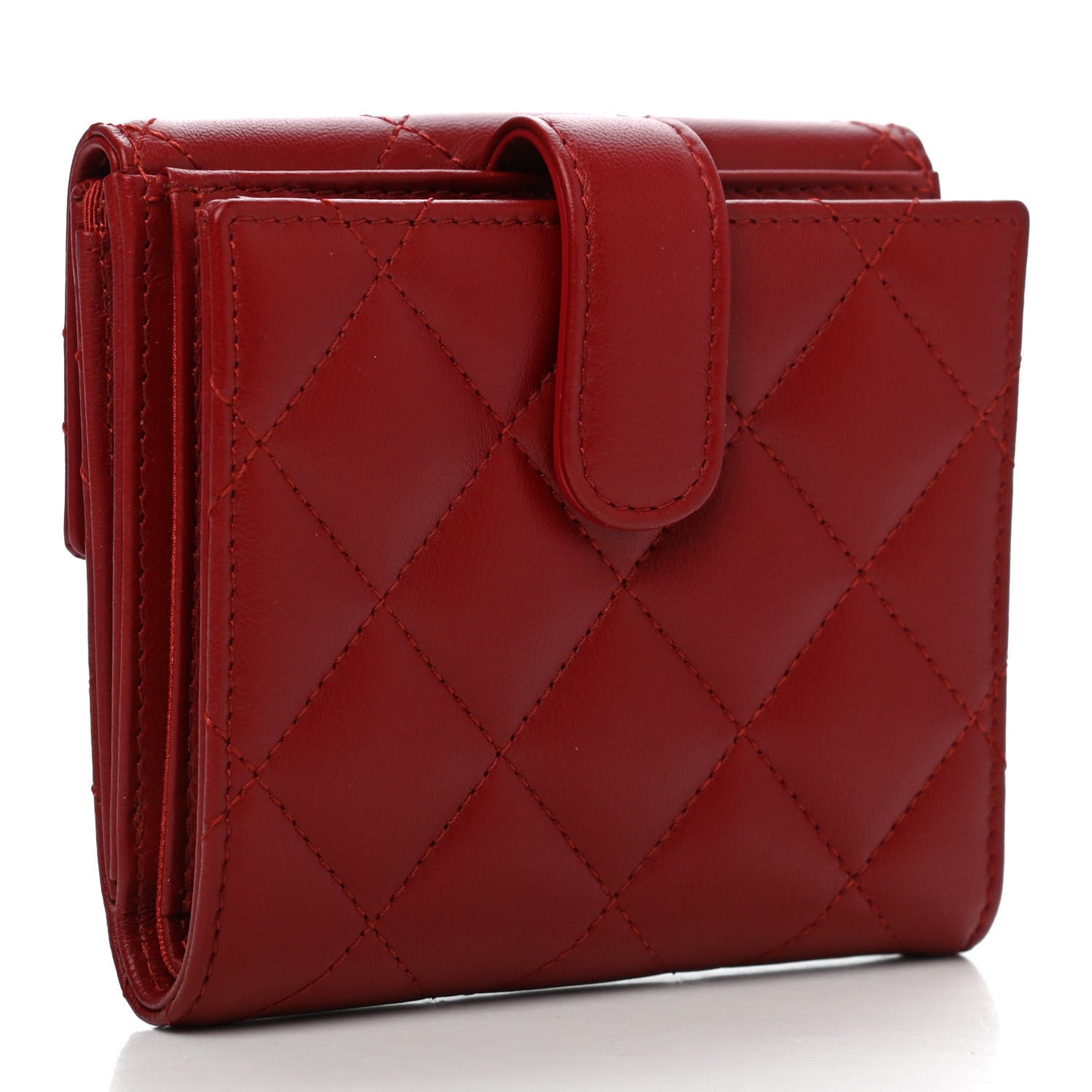 Lambskin Quilted Compact French Flap Wallet Red