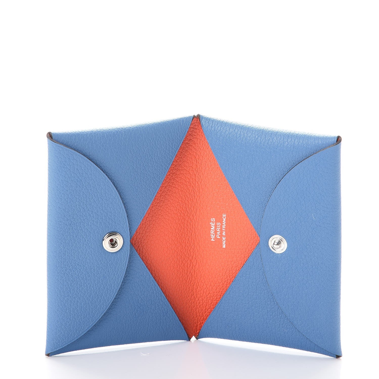 Hermes Evercolor Calvi Card Case Bleu Paradis Orange Poppy 5 of 7