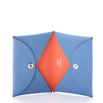 Hermes Evercolor Calvi Card Case Bleu Paradis Orange Poppy 5 of 7
