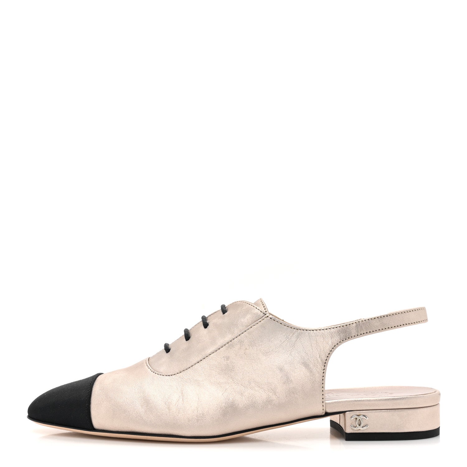 Chanel Laminated Lambskin Grosgrain Lace Up Slingback Flats 37 Copper Black 1 of 11