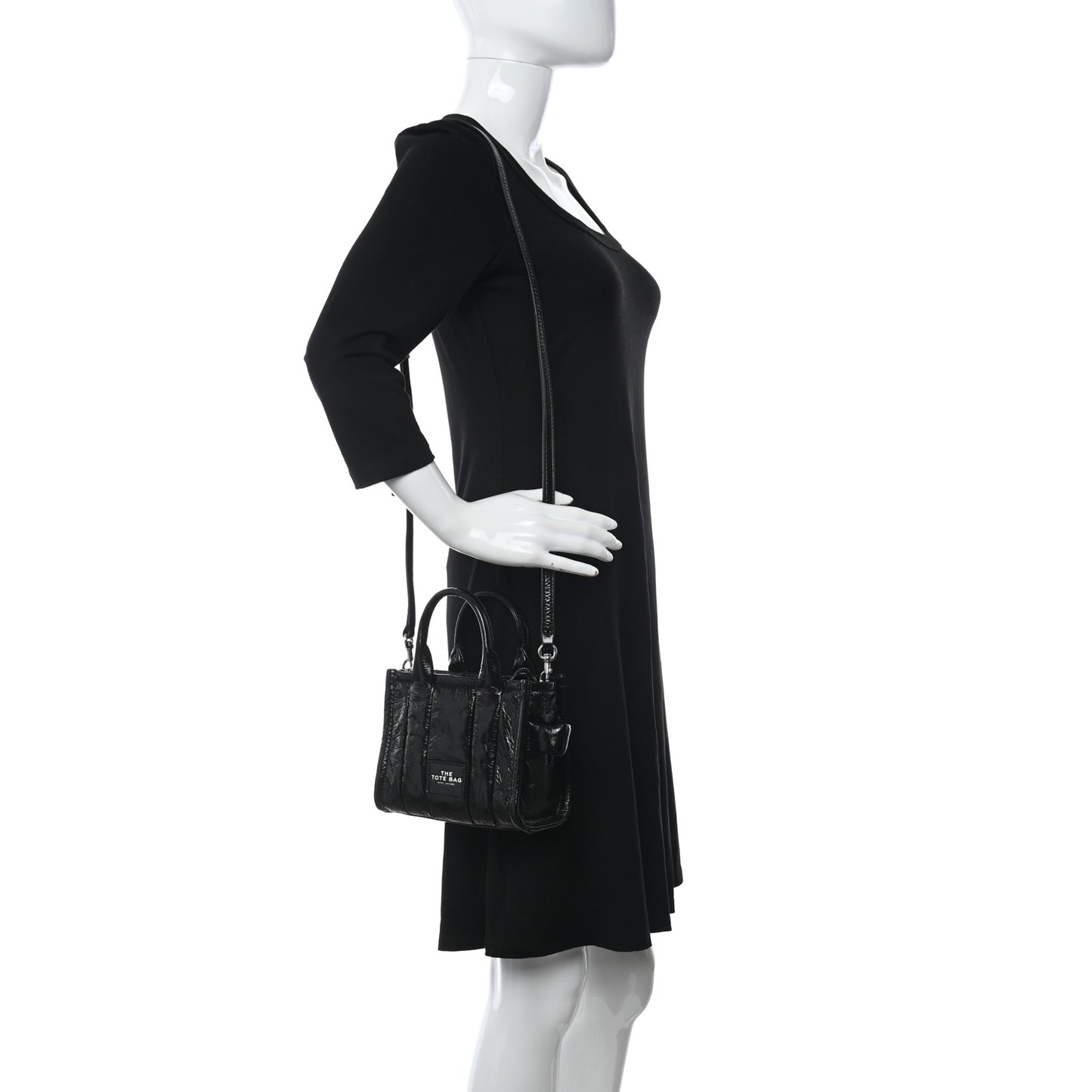 Shiny Crinkled Lambskin Micro The Tote Bag Black