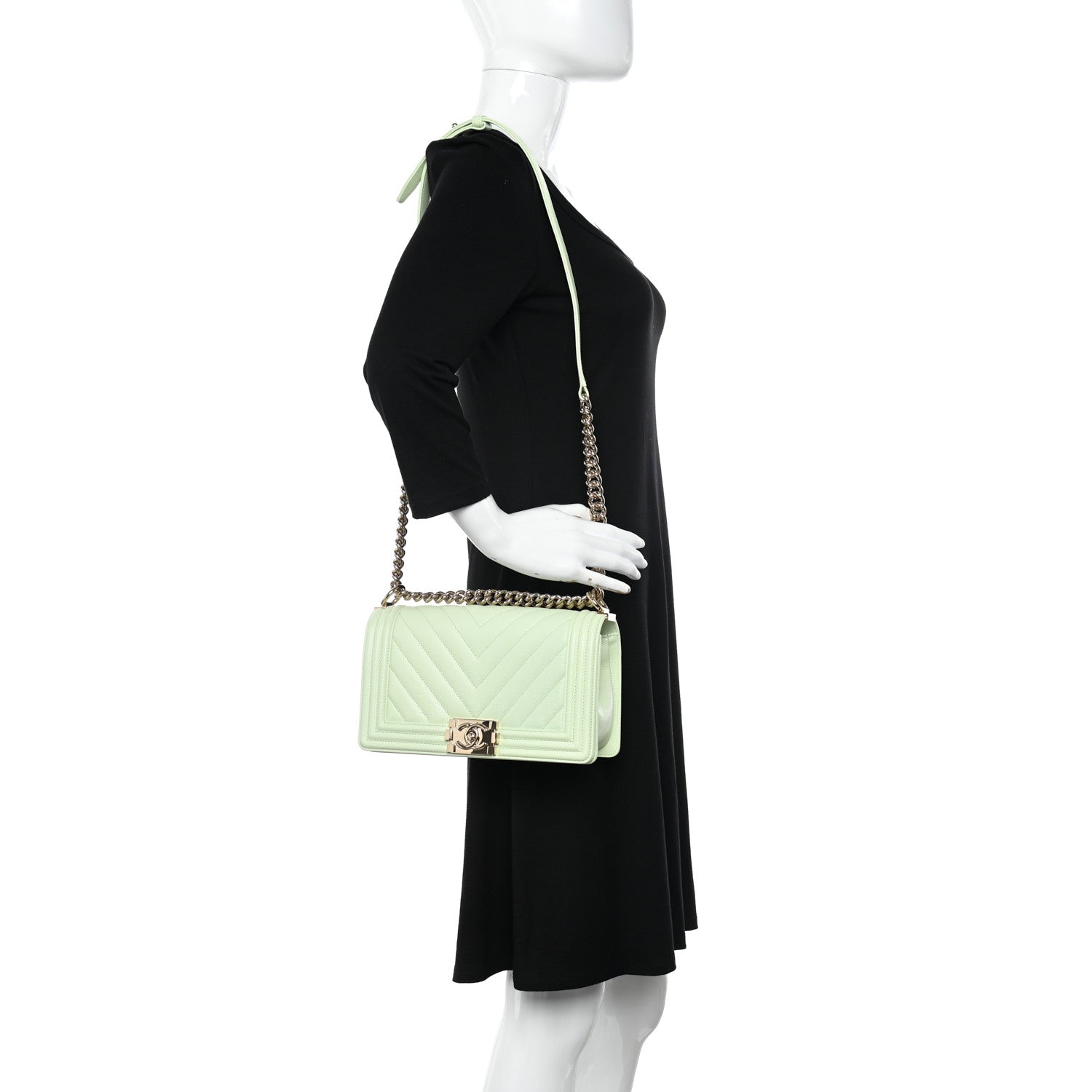 Chanel Caviar Chevron Quilted Medium Boy Flap Light Green 2 of 10