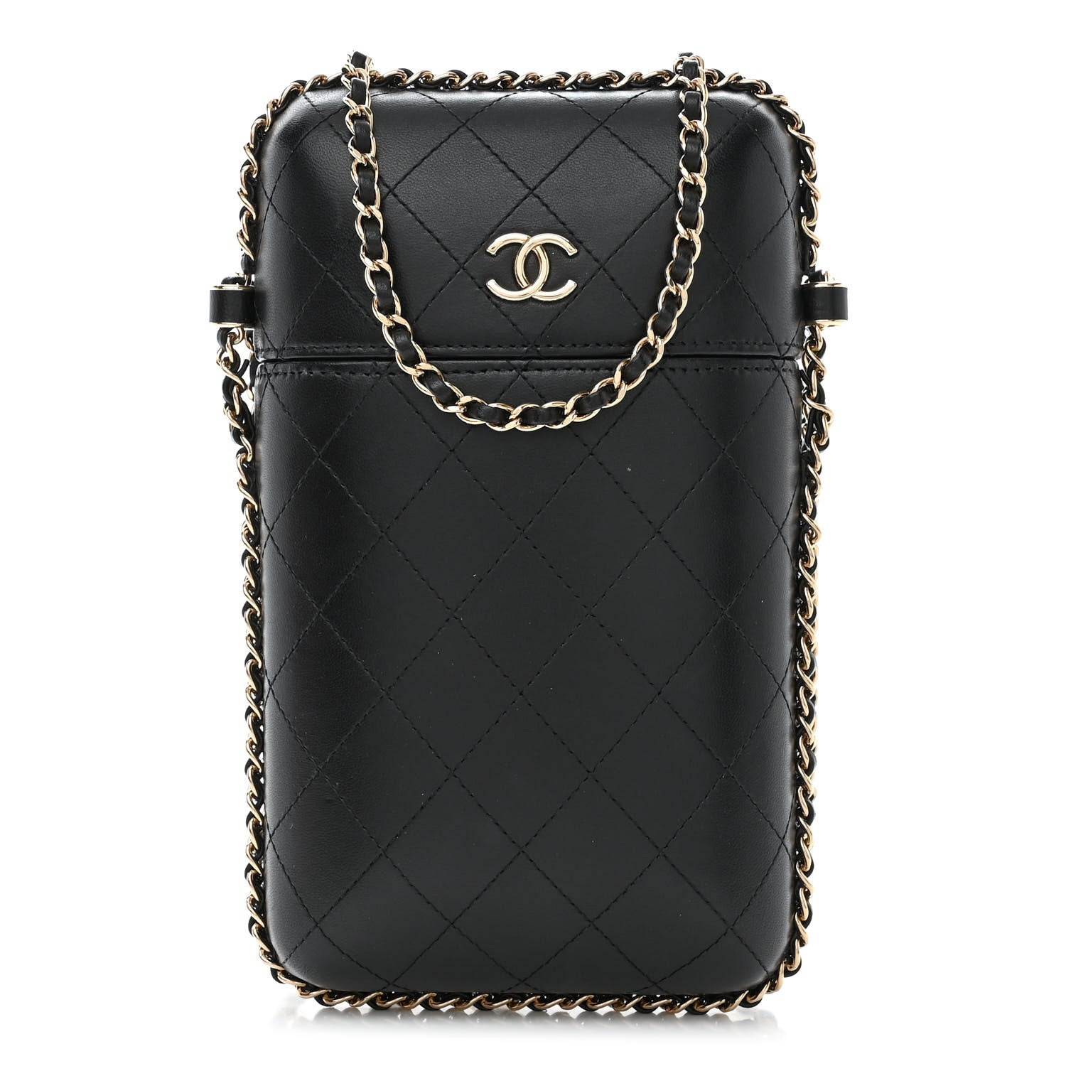 Chanel Lambskin Quilted Chain Around Phone Holder Black 1 of 10