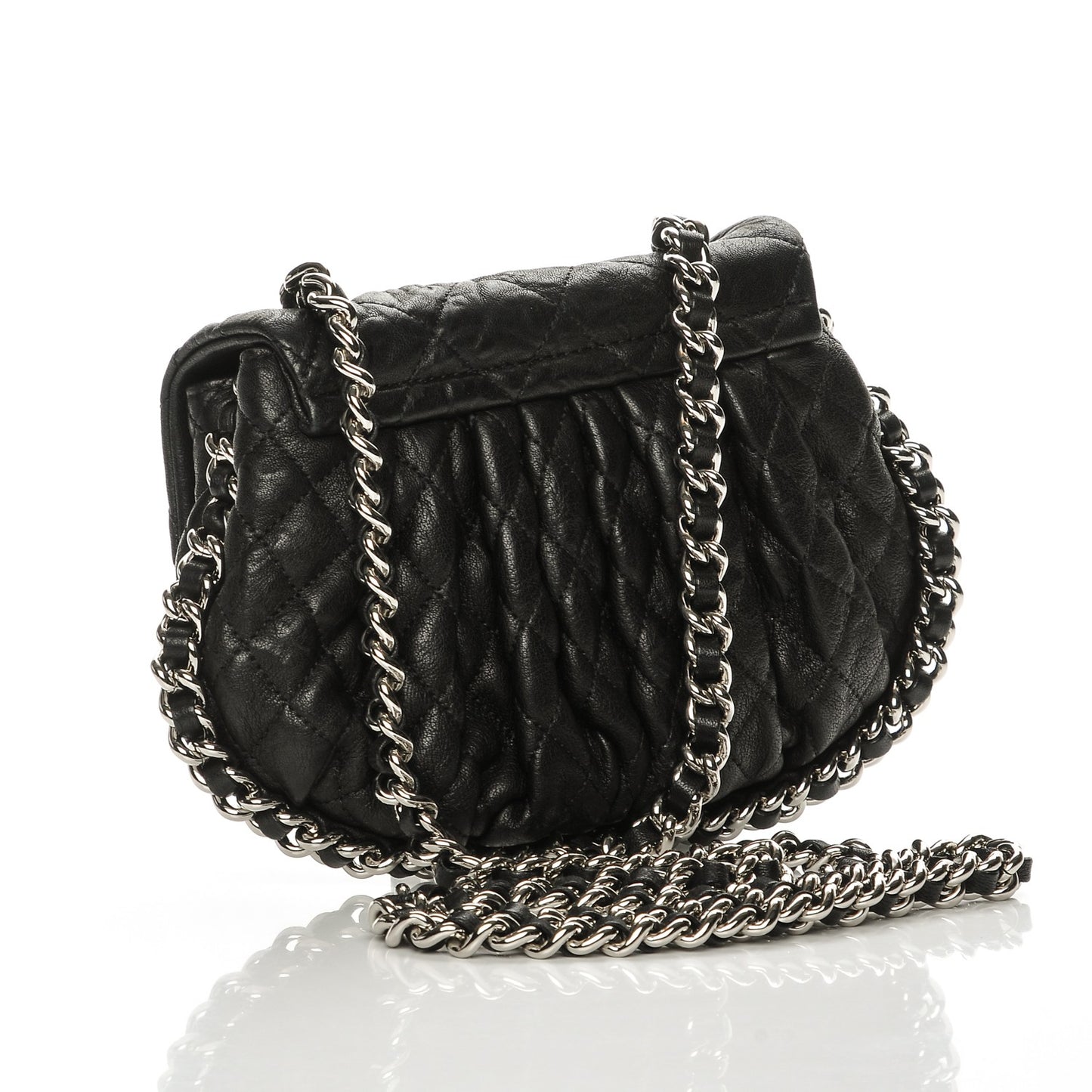 Washed Lambskin Quilted Mini Chain Around Flap Black