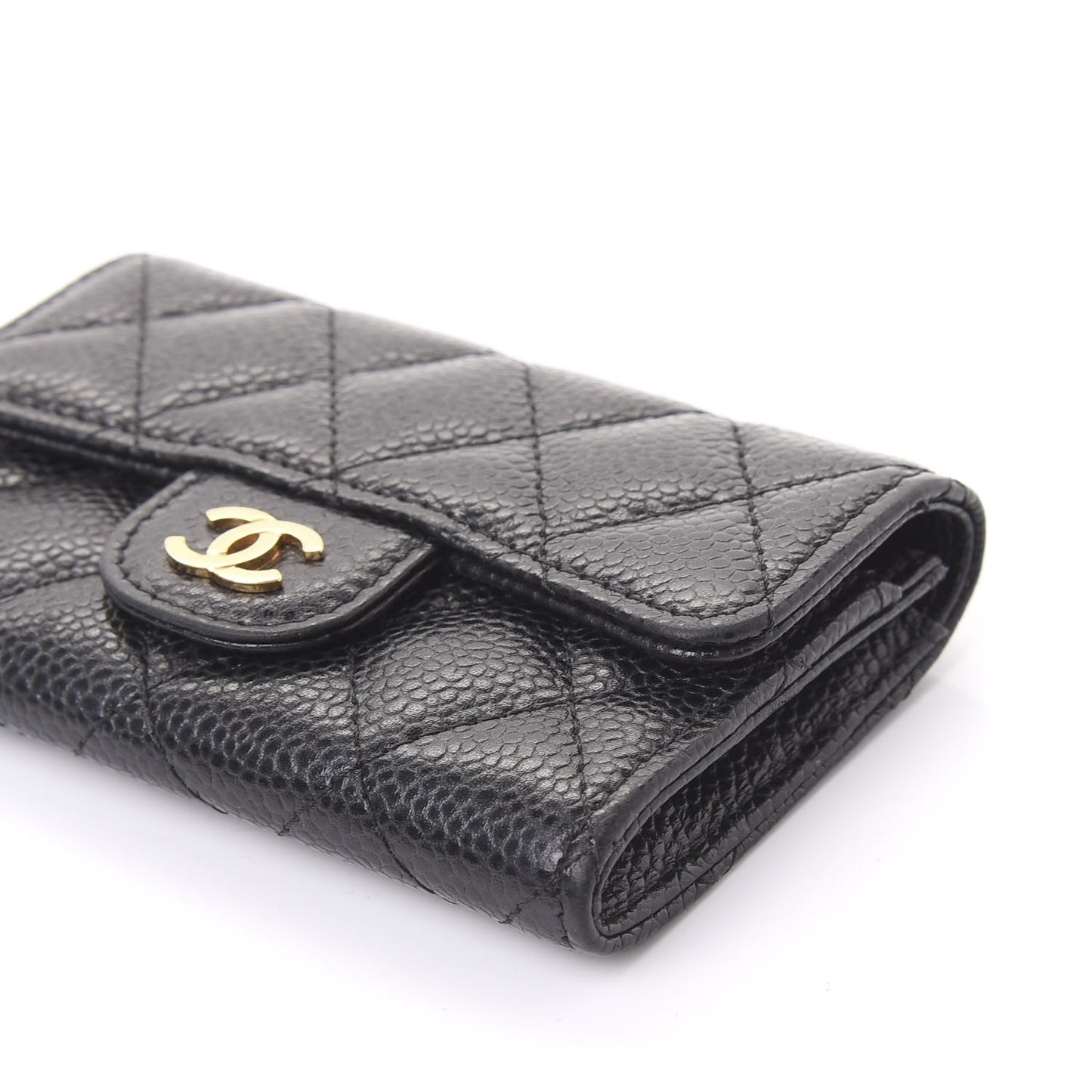 Caviar Quilted Flap Card Holder Black