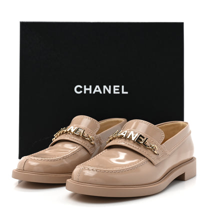 Chanel Shiny Calfskin Logo Loafers 37 Beige 10 of 10