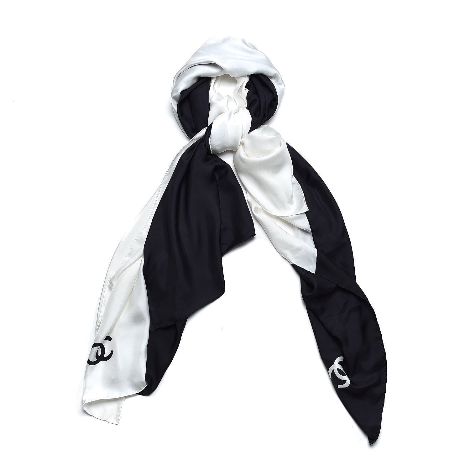 Chanel Silk CC Scarf Black White 1 of 5