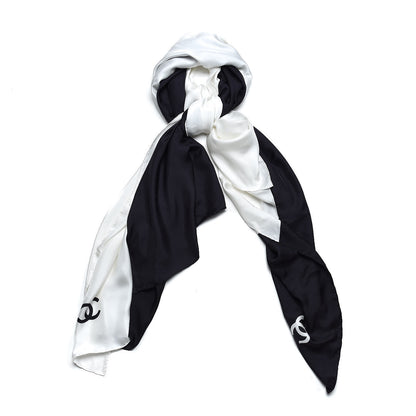 Chanel Silk CC Scarf Black White 1 of 5