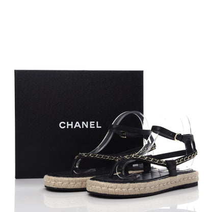 Chanel Lambskin Chain CC Thong Espadrille Sandals 40 Black 8 of 8