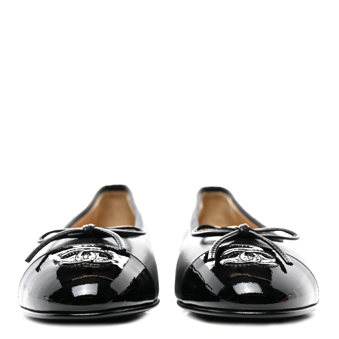 Lambskin Patent Cap Toe Ballerina Flats 37.5 Black