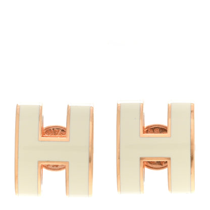 Hermes Rose Gold Lacquered Mini Pop H Earrings White 1 of 6