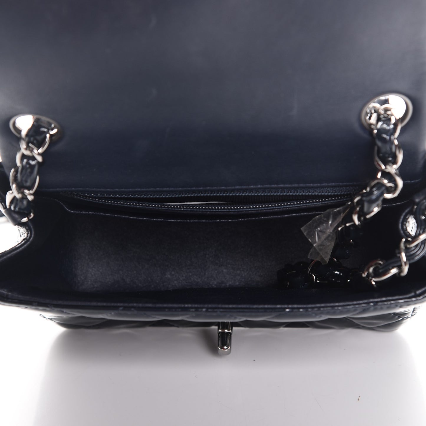 Patent Quilted Mini Square Flap Navy Blue