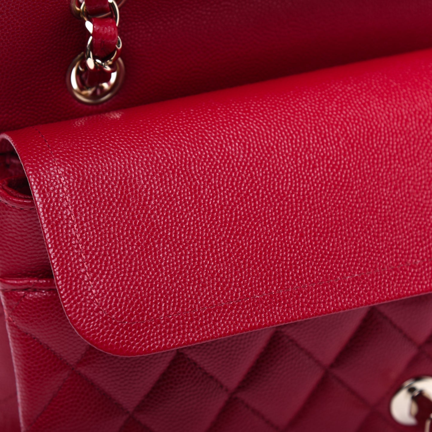 Caviar Quilted Medium Double Flap Red