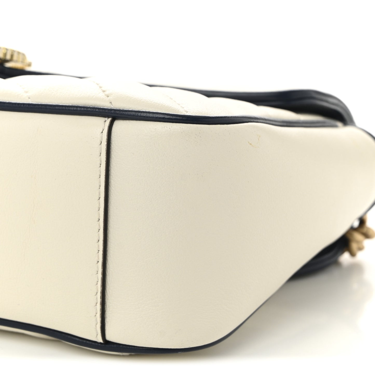 Vintage Effect Calfskin Matelasse Diagonal Small Torchon GG Marmont Shoulder Bag Mystic White Blue Agata