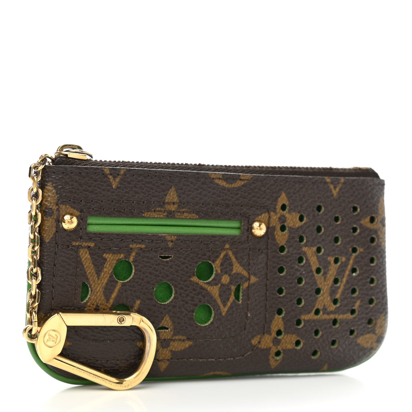 Monogram Perforated Key Pouch Green