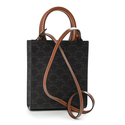 Celine Triomphe Canvas Calfskin Mini Vertical Cabas Tan 3 of 9
