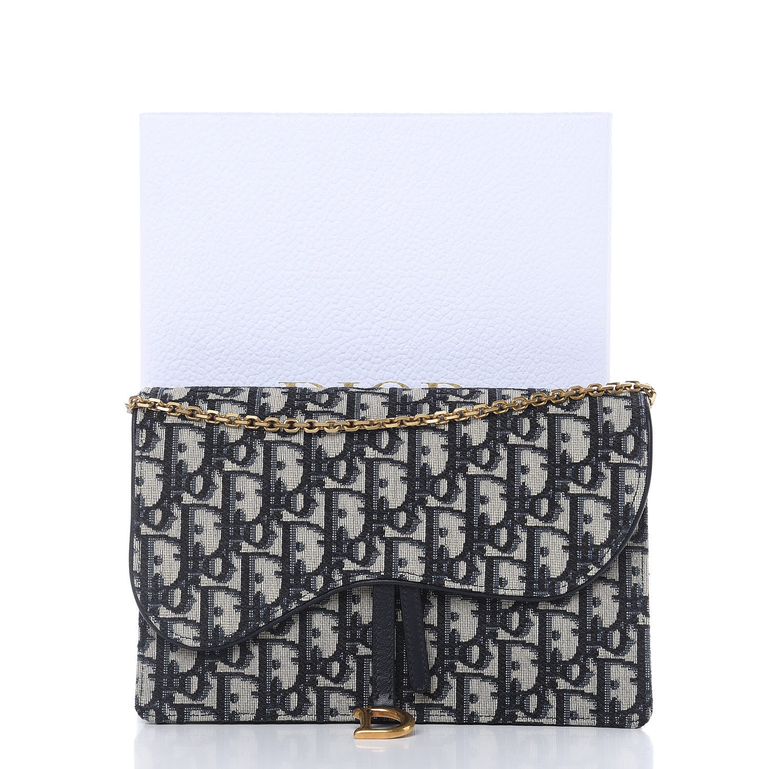 Christian Dior Oblique Saddle Chain Pouch Blue 9 of 9