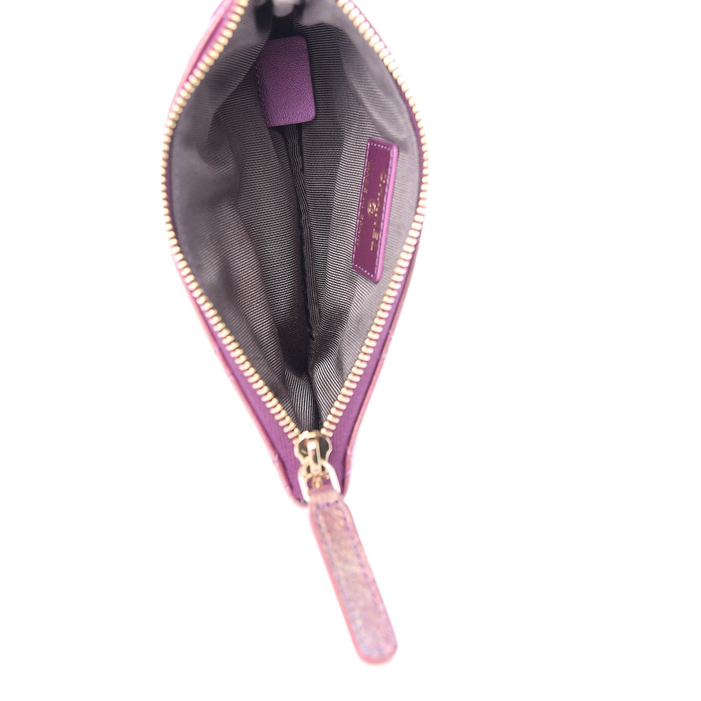 Iridescent Lambskin Quilted Small Cosmetic Case Purple