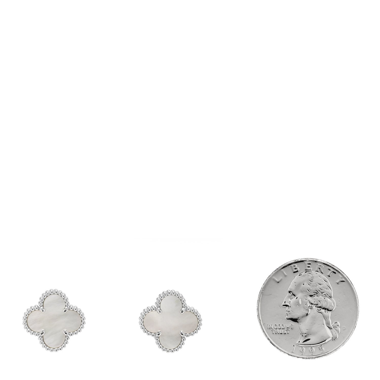 Van Cleef & Arpels 18K White Gold Mother of Pearl Vintage Alhambra Earrings 2 of 5