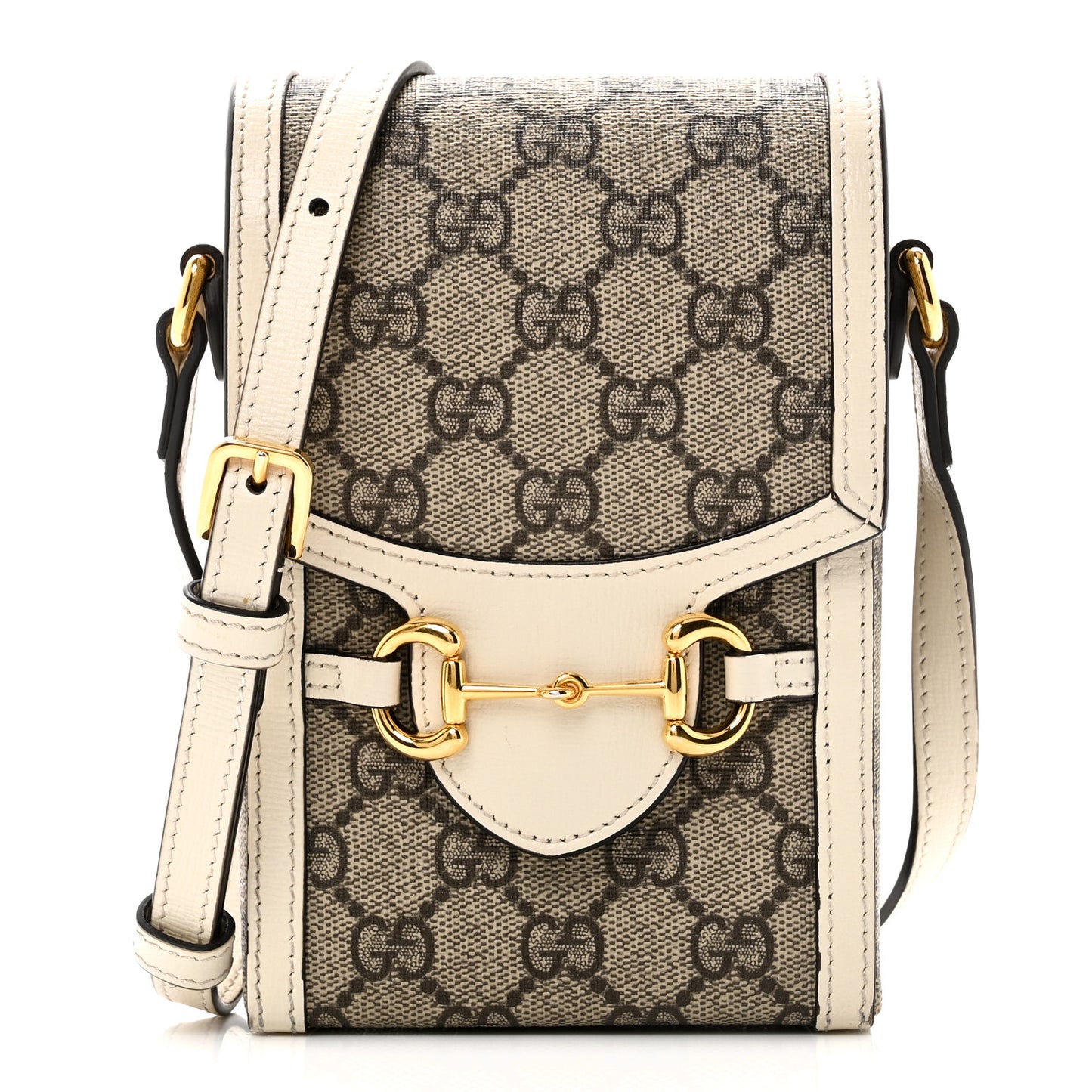 GG Supreme Monogram Azalea Calfskin Mini Horsebit 1955 Crossbody Bag Beige Ebony Mystic White