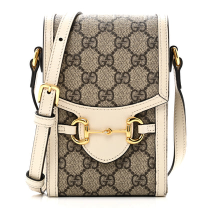 Gucci GG Supreme Monogram Azalea Calfskin Mini Horsebit 1955 Crossbody Bag Beige Ebony Mystic White 1 of 10