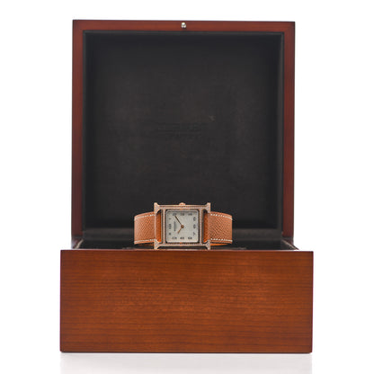 Hermes 18K Rose Gold Epsom Diamond Bezel Mother of Pearl 26mm Heure H Hour Quartz Watch Gold 5 of 5