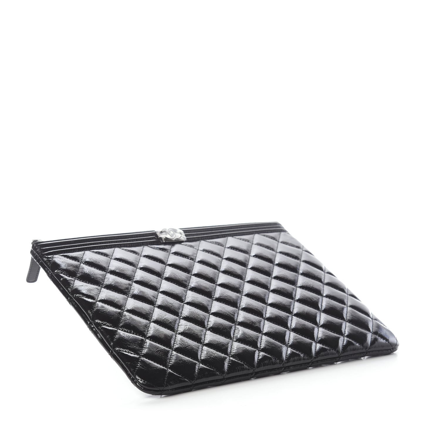 Patent Calfskin Quilted Medium Boy Cosmetic Case Black