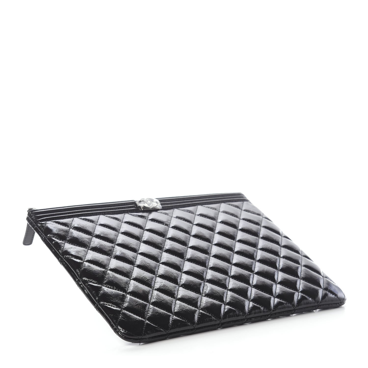 Chanel Patent Calfskin Quilted Medium Boy Cosmetic Case Black 3 of 6