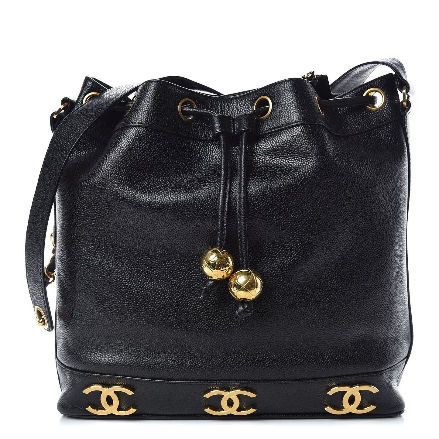 Caviar CC Drawstring Shoulder Bag Black