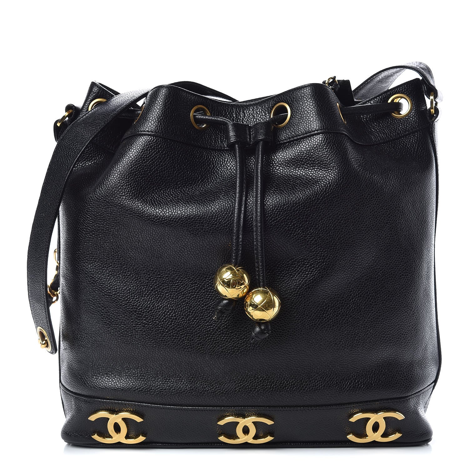 Chanel Caviar CC Drawstring Shoulder Bag Black 3 of 12