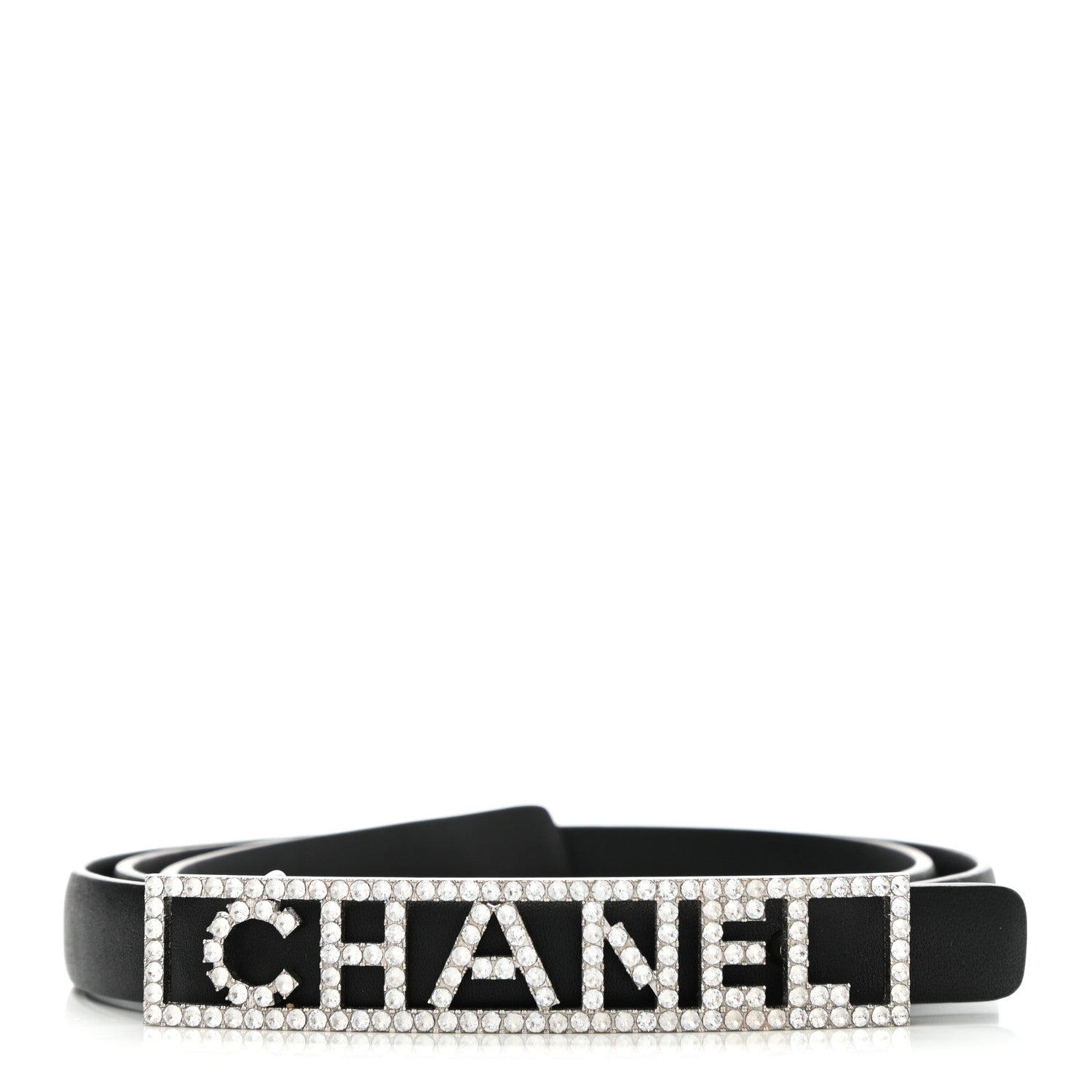 Chanel Calfskin Crystal Logo Belt 85 34 Black 1 of 9