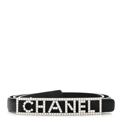 Chanel Calfskin Crystal Logo Belt 85 34 Black 1 of 9