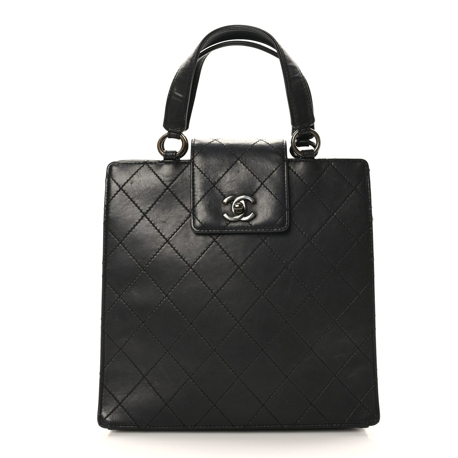 Chanel Lambskin Stitched Top Handle Tote Black 1 of 9
